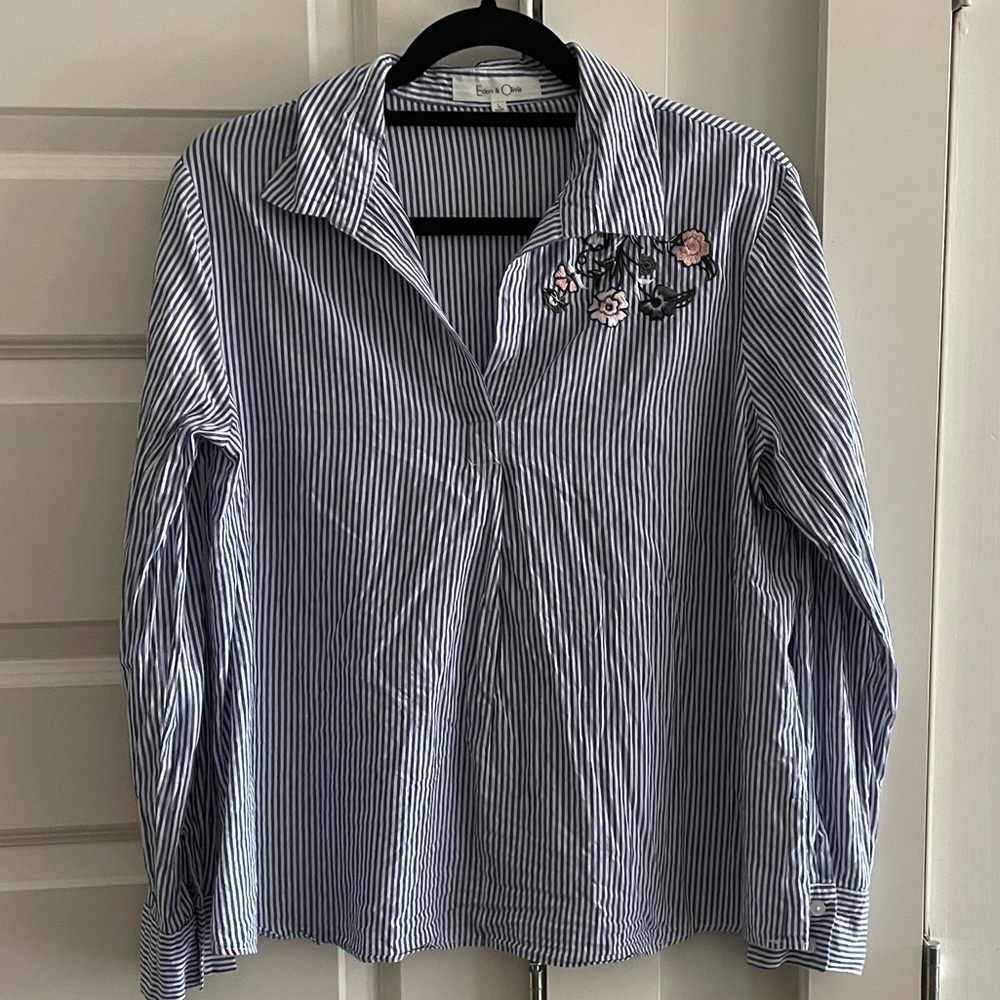 Striped collared long sleeve blouse